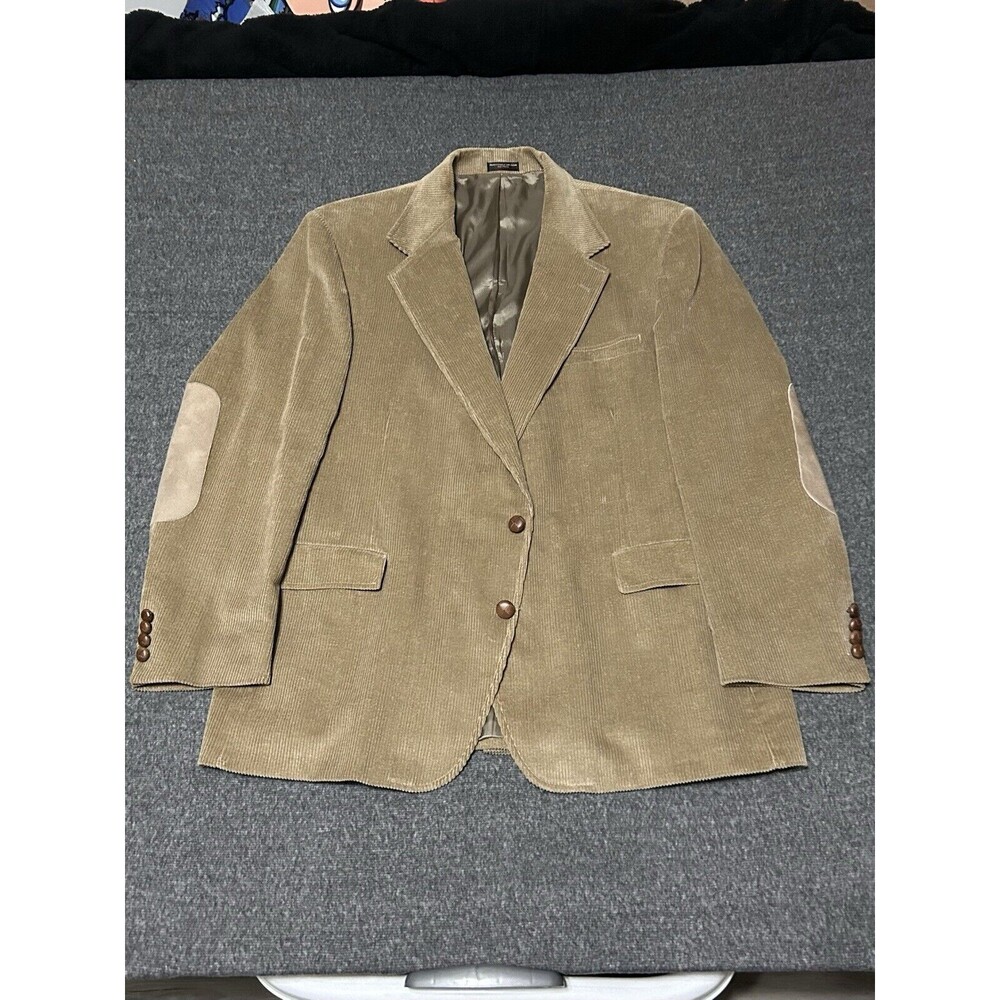 Vtg Bowdon Davis Clothing Tailored Men's Corduroy Tan Button Blazer Coat (Sz L)